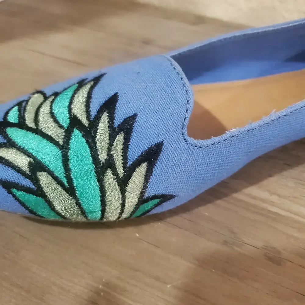 So Authentic Pineapple Flats Womens Size 9 Blue Canvas Slip On Embroidered Fruit